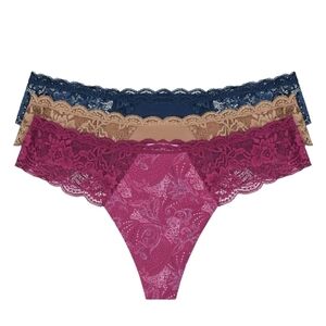 NWT Joyspun Women's Microfiber & Lace Thong Panties Underwear 3-Pack S 4-6